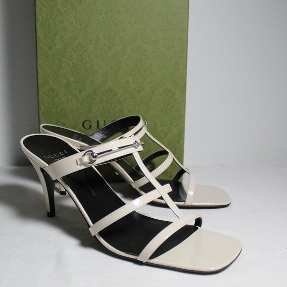NWB Gucci GG Slim Horsebit Heels Sandals Slip Ons Mystic White 39.5 776643 - Picture 1 of 6